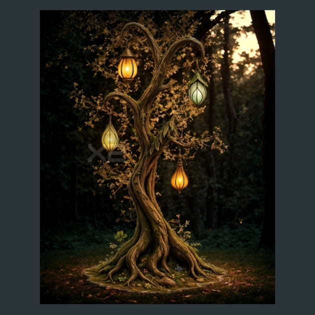Glimmering-Root-Lantern-Magical-Forest-metal-prints-posters-mouse-pads