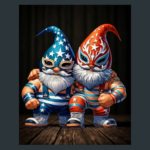 Gnome Luchadores 3 Metal Wall Art and Desktop Mouse Pad by X2Metal