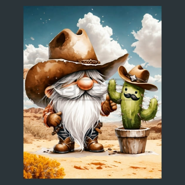 Gnome Wild West 12 Metal Wall Art and Desktop Mouse Pad by X2Metal