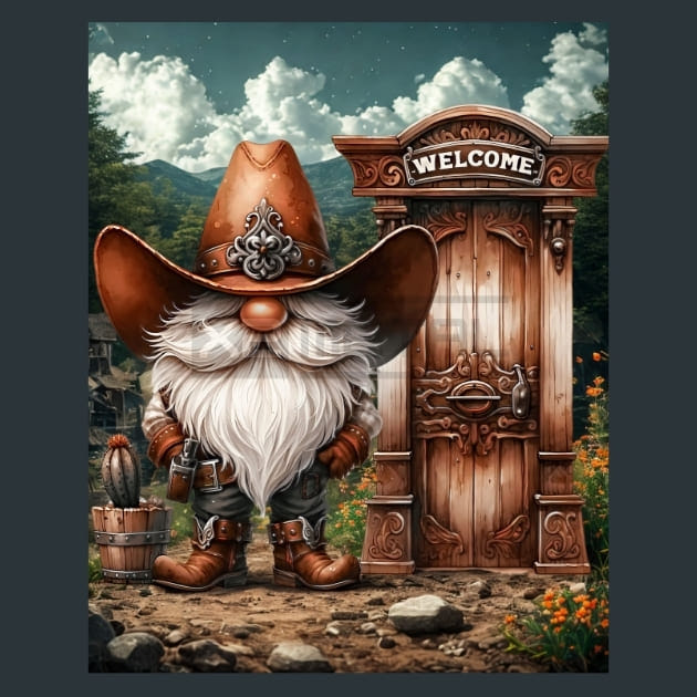 Gnomes Wild West 14 Metal Wall Art and Desktop Mouse Pad by X2Metal