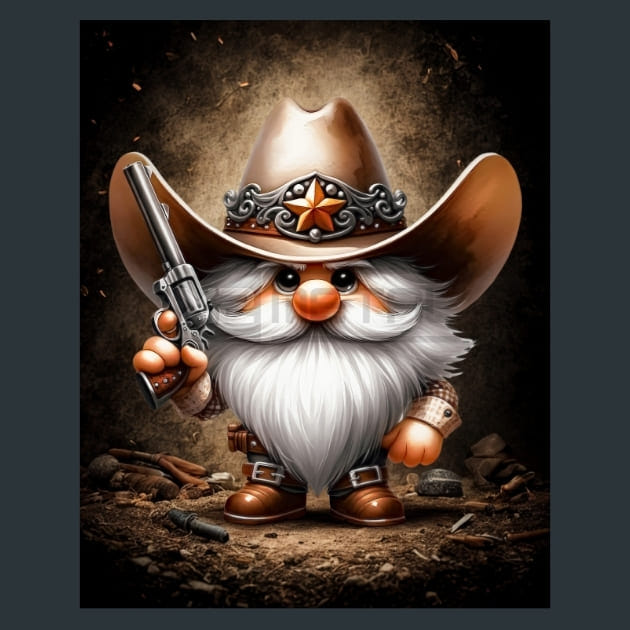 Gnomes Wild West 17 Metal Wall Art and Desktop Mouse Pad by X2Metal