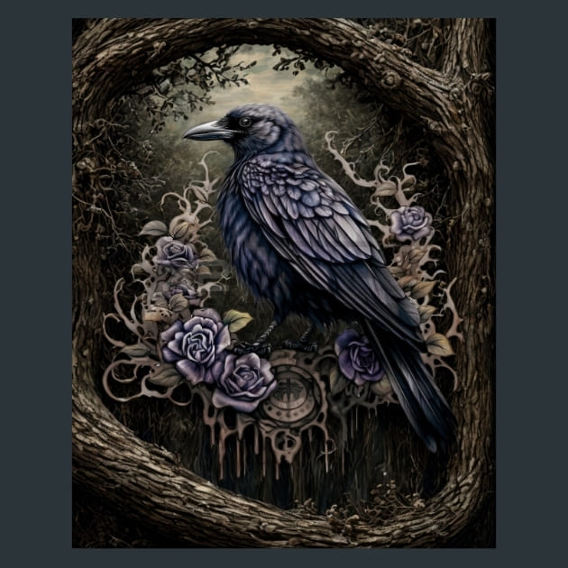 Gothic Raven 22 Metal Wall Art and Desktop Mouse Pad by X2Metal