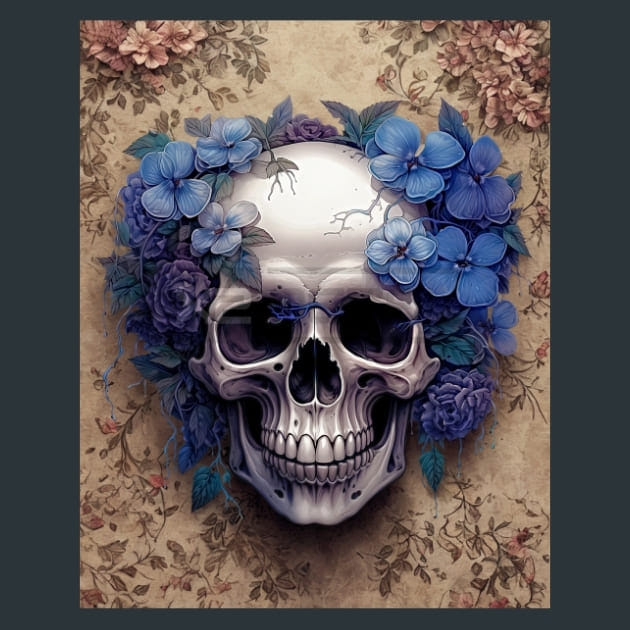 Gothic floral Skulls 1 Metal Wall Art and Desktop Mouse Pad by X2Metal