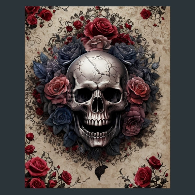 Gothic floral Skulls 10 Metal Wall Art and Desktop Mouse Pad by X2Metal