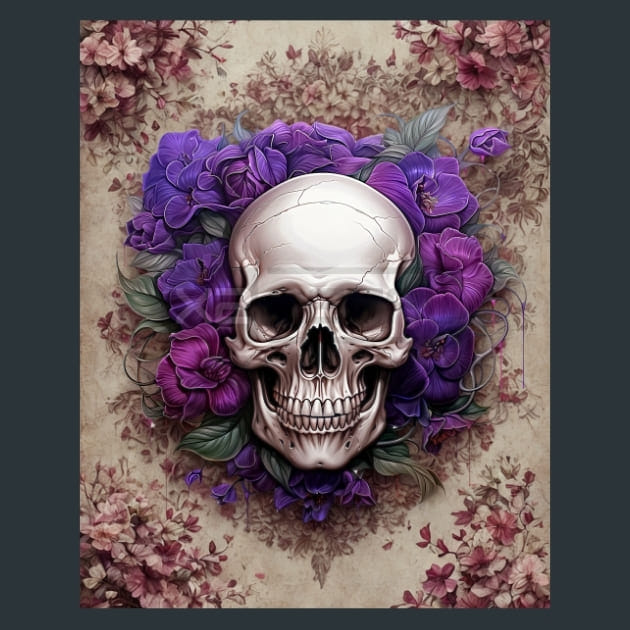 Gothic floral Skulls 2 Metal Wall Art and Desktop Mouse Pad by X2Metal