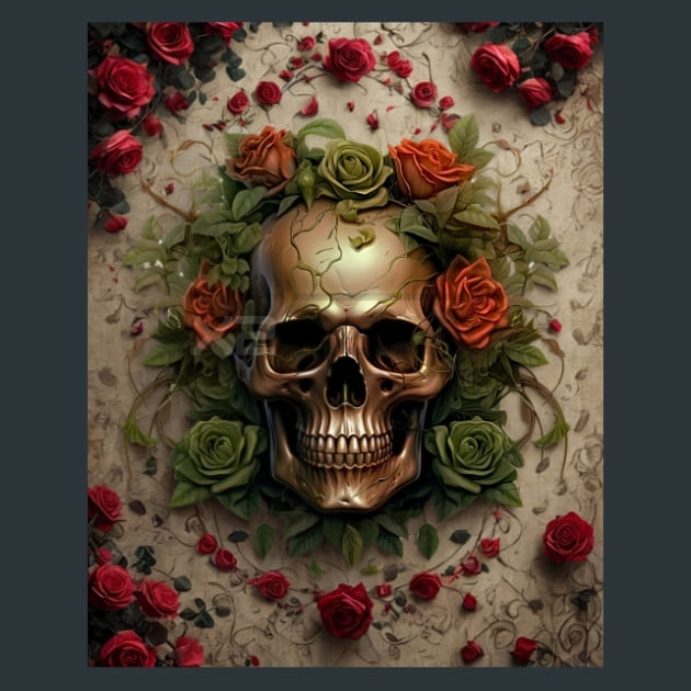 Gothic floral Skulls 8 Metal Wall Art and Desktop Mouse Pad by X2Metal