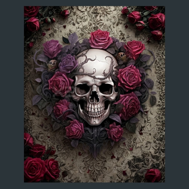 Gothic floral Skulls 9 Metal Wall Art and Desktop Mouse Pad by X2Metal