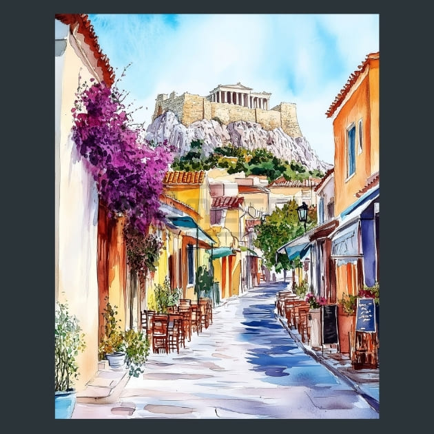Greece Athens Acropolis Street View Metal Wall Art and Desktop Mouse Pad by X2Metal