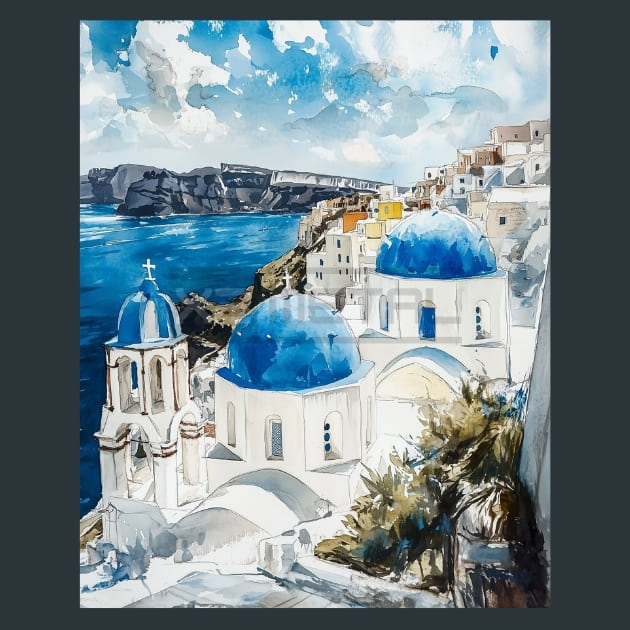 Greece Santorini White Buildings Metal Wall Art and Desktop Mouse Pad by X2Metal