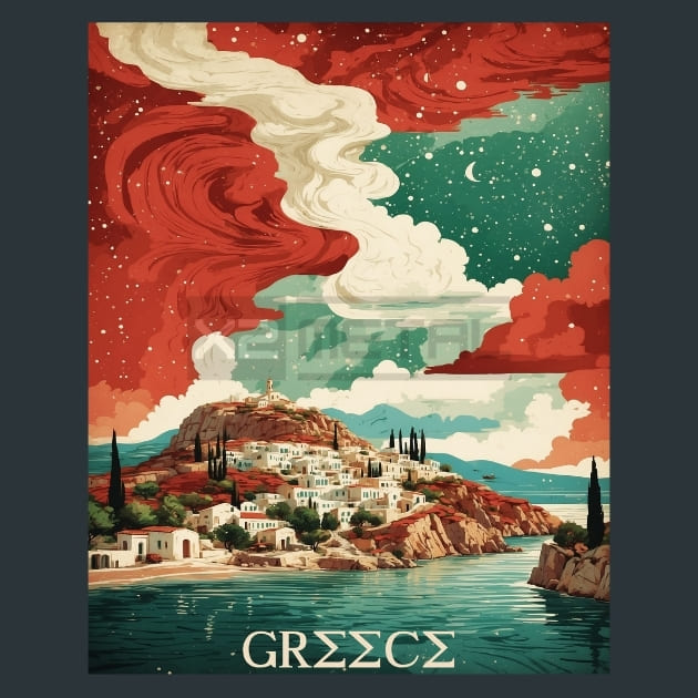Greece starry night Metal Prints Posters and Mouse Pads
