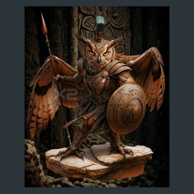 Greek Owl Warriors - Alpha Animals Metal Wall Art and Desktop Mouse Pad by X2Metal