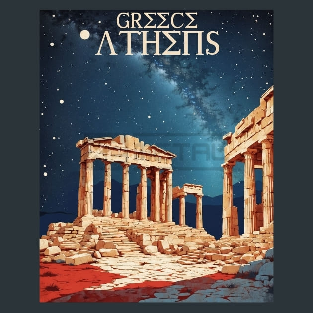 Greek ruins Athens Greece Metal Wall Art and Desktop Mouse Pad by X2Metal