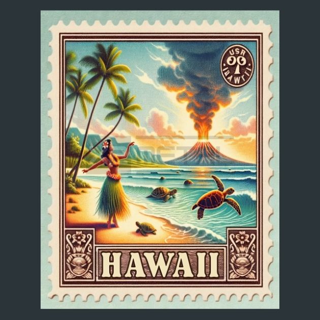 Hawaii-Stamp-Metal-Prints