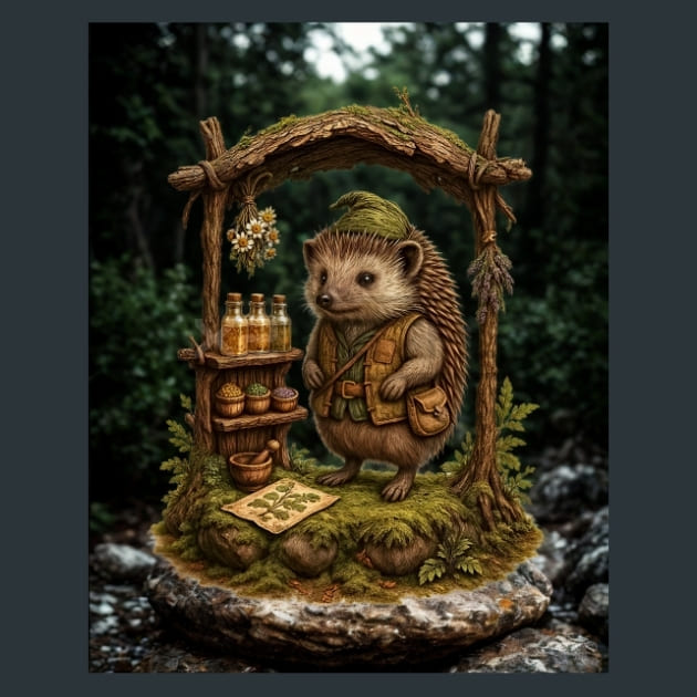 Hedgehog Herbalist Metal Wall Art and Desktop Mouse Pad by X2Metal