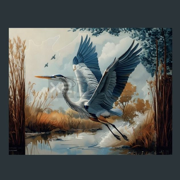 Heron Bird Grace 23 Metal Wall Art and Desktop Mouse Pad by X2Metal