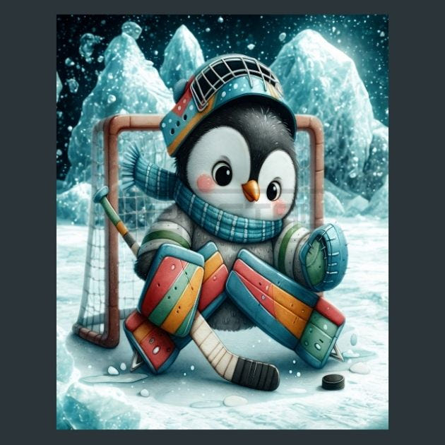Hockey Penguin 12 Metal Wall Art and Desktop Mouse Pad by X2Metal