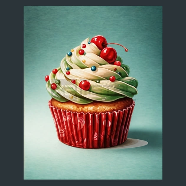 Holly Jolly Cupcakes 14 Metal Wall Art and Desktop Mouse Pad by X2Metal