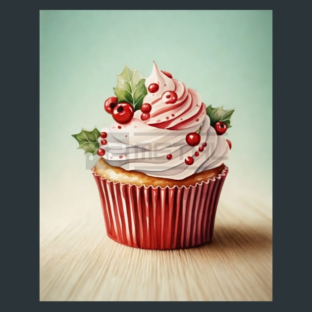 Holly Jolly Cupcakes 1 Metal Wall Art and Desktop Mouse Pad by X2Metal