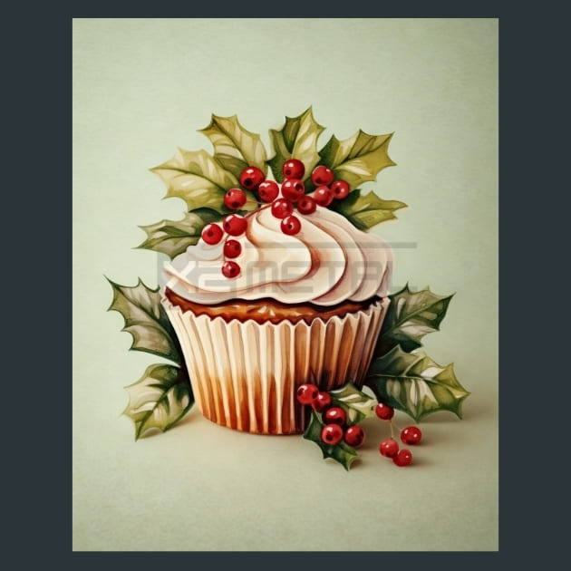 Holly Jolly Cupcakes 26 Metal Wall Art and Desktop Mouse Pad by X2Metal
