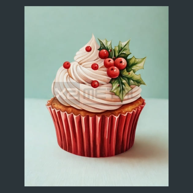 Holly Jolly Cupcakes 28 Metal Wall Art and Desktop Mouse Pad by X2Metal