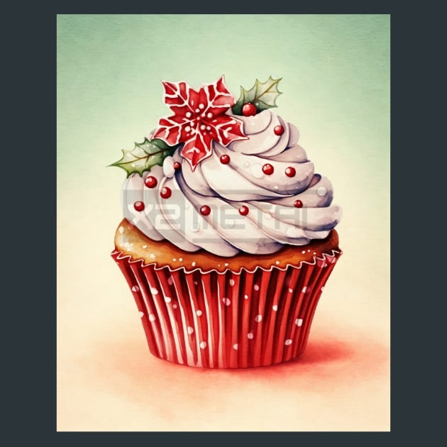 Holly Jolly Cupcakes 30 Metal Wall Art and Desktop Mouse Pad by X2Metal