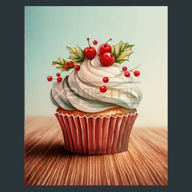 Holly Jolly Cupcakes 43 Metal Wall Art and Desktop Mouse Pad by X2Metal
