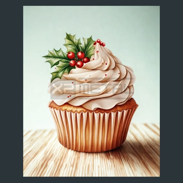 Holly Jolly Cupcakes 50 Metal Wall Art and Desktop Mouse Pad by X2Metal