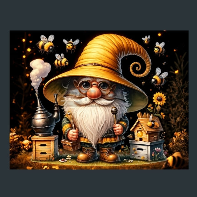 Honey Bee Gnomes 04 Metal Wall Art and Desktop Mouse Pad by X2Metal