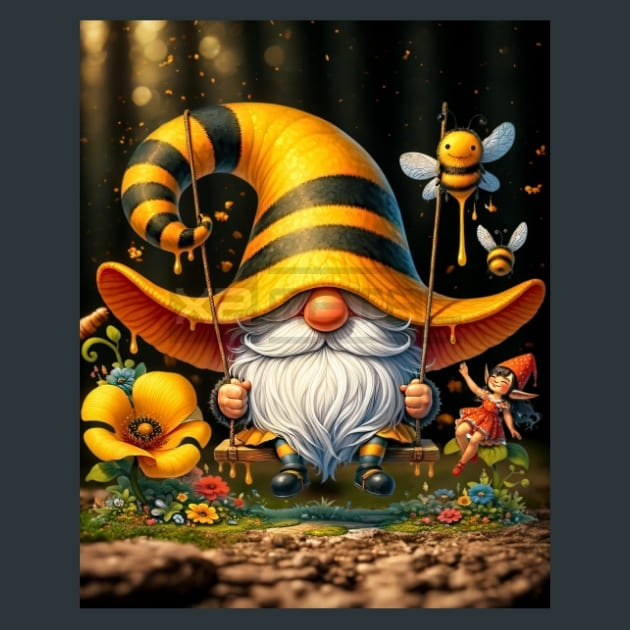Honey Bee Gnomes 09 Metal Wall Art and Desktop Mouse Pad by X2Metal