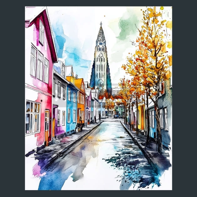 Iceland Reykjavik Colorful Street Metal Wall Art and Desktop Mouse Pad by X2Metal