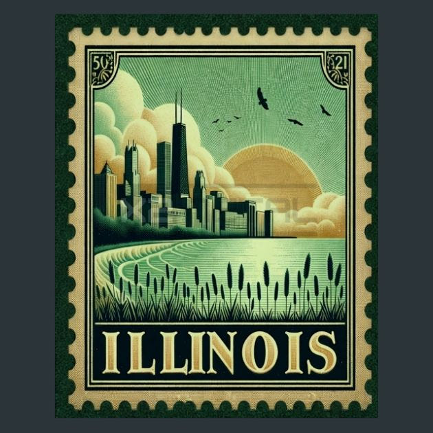 Illinois Stamp Metal Wall Art and Desktop Mouse Pad by X2Metal