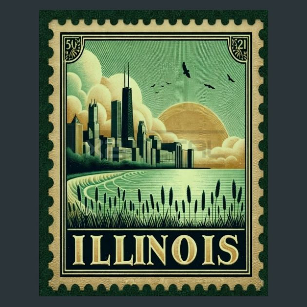 Illinois-Stamp-Metal-Prints