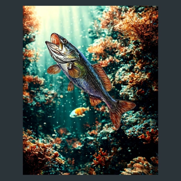 Jumping Bass 10 Metal Wall Art and Desktop Mouse Pad by X2Metal