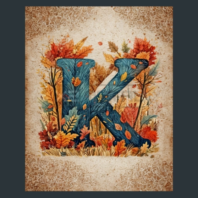 K Autumn Alphabets Metal Wall Art and Desktop Mouse Pad by X2Metal