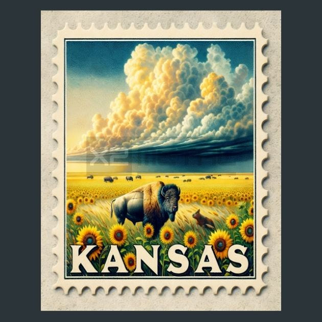 Kansas Stamp Metal Wall Art and Desktop Mouse Pad by X2Metal