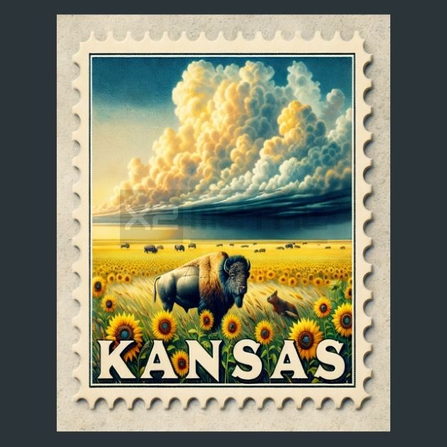 Kansas-Stamp-Metal-Prints