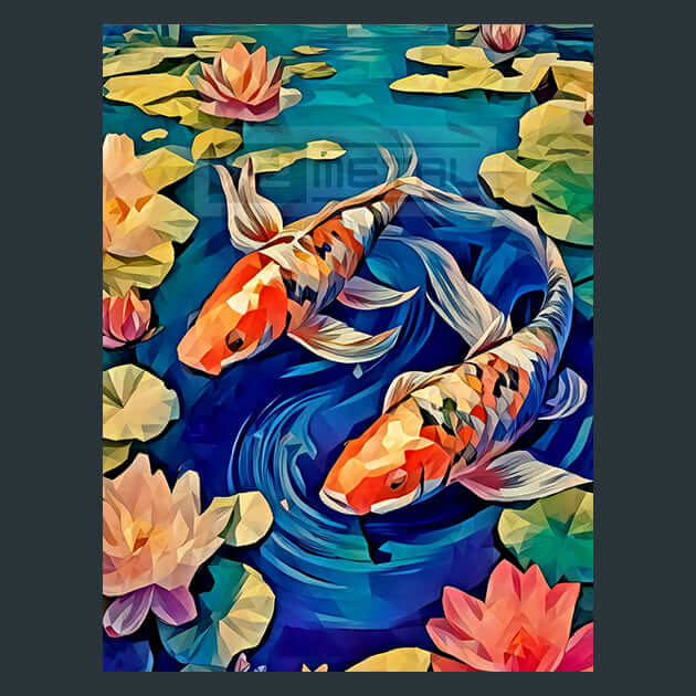 Koi Fish in Deep Blue Metal Wall Art and Desktop Mouse Pad by X2Metal