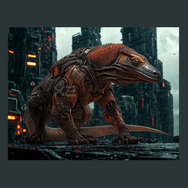 Komodo Dragon Mechanimals Metal Wall Art and Desktop Mouse Pad by X2Metal