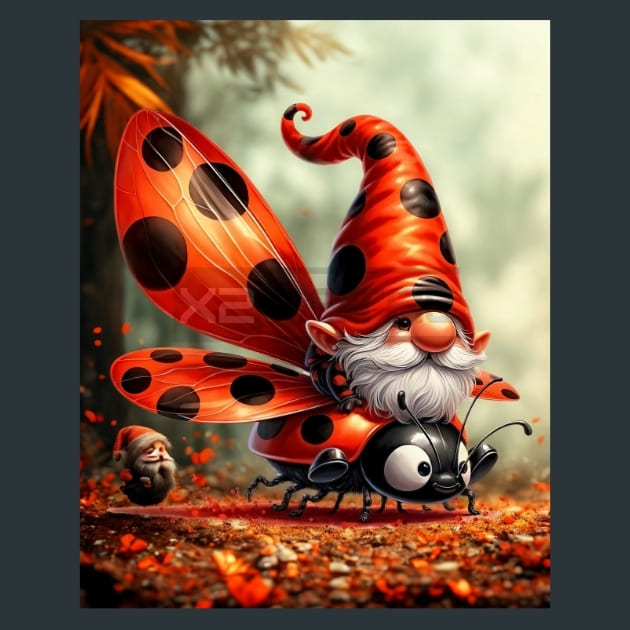 LadyBug Gnomes 02 Metal Wall Art and Desktop Mouse Pad by X2Metal