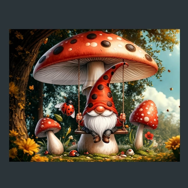 LadyBug Gnomes 04 Metal Wall Art and Desktop Mouse Pad by X2Metal