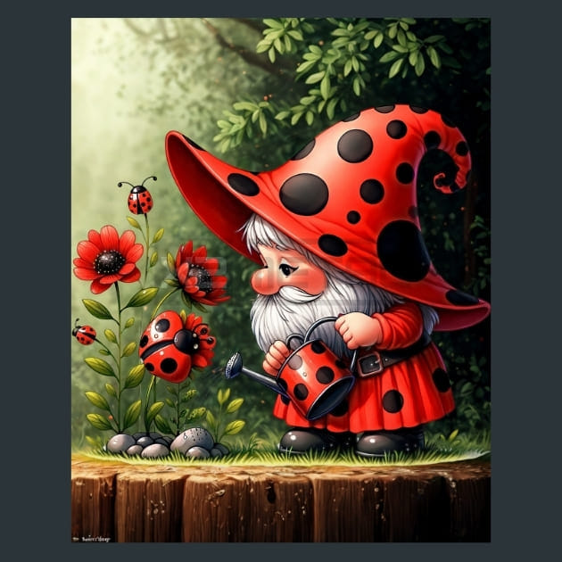 LadyBug Gnomes 07 Metal Wall Art and Desktop Mouse Pad by X2Metal
