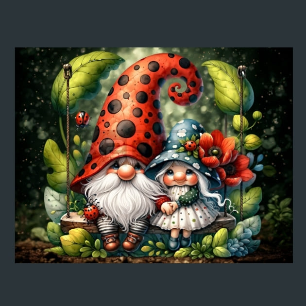 LadyBug Gnomes 09 Metal Wall Art and Desktop Mouse Pad by X2Metal