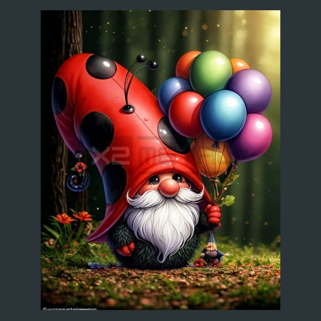 LadyBug Gnomes 14 Metal Wall Art and Desktop Mouse Pad by X2Metal