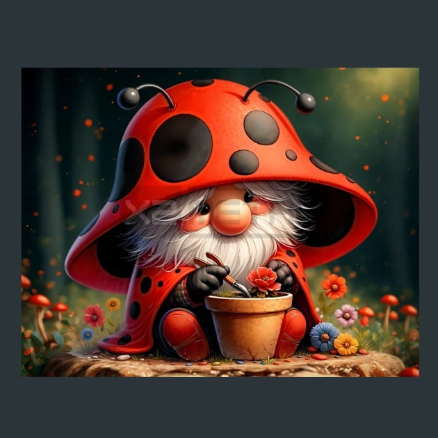 LadyBug Gnomes 18 Metal Wall Art and Desktop Mouse Pad by X2Metal