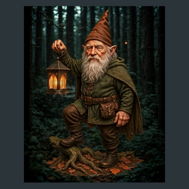 Lantern-Gnome-Magical-Forest-metal-prints-posters-mouse-pads