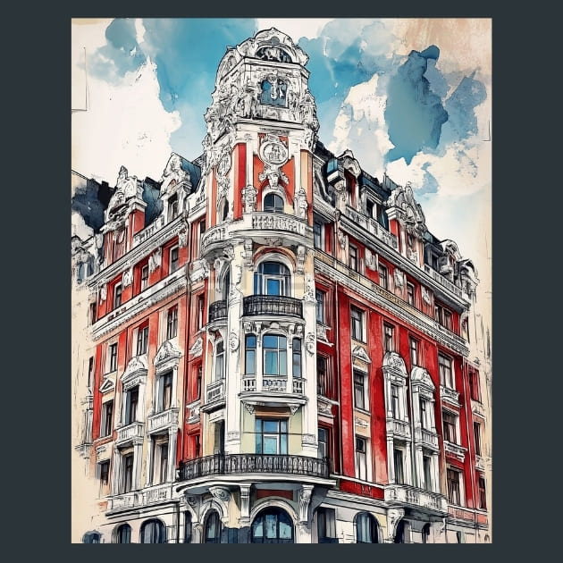 Latvia Art Nouveau District Riga Metal Wall Art and Desktop Mouse Pad by X2Metal