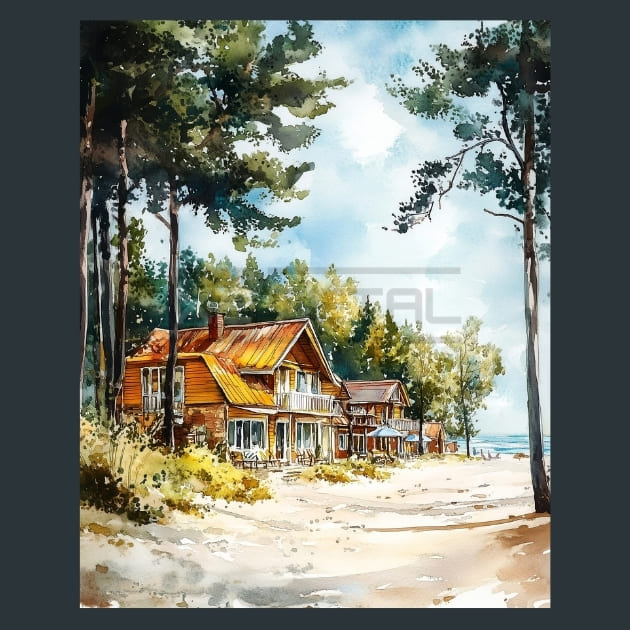 Latvia Jurmala Beach and Wooden Villas Metal Wall Art and Desktop Mouse Pad by X2Metal