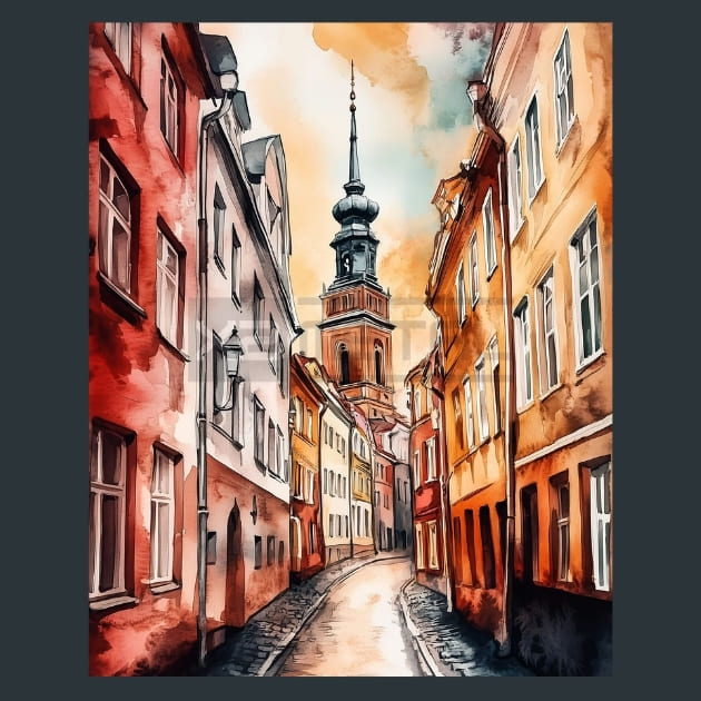 Latvia Riga Old Town and St Peters Church View Metal Wall Art and Desktop Mouse Pad by X2Metal