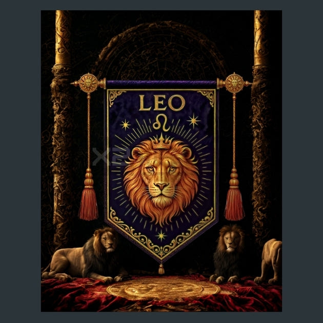 Leo-Zodiac-Banners Metal Wall Art and Desktop Mouse Pad by X2Metal