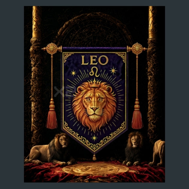 Leo-Zodiac-Banners Metal Wall Art and Desktop Mouse Pad by X2Metal